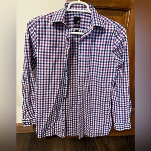 JF J.Ferrar Purple and White Plaid Button Down Shirt